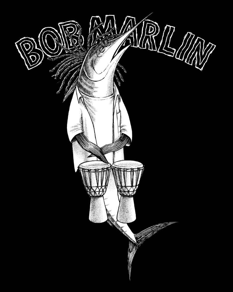 Bob Marlin. Marlin playing bongo drums