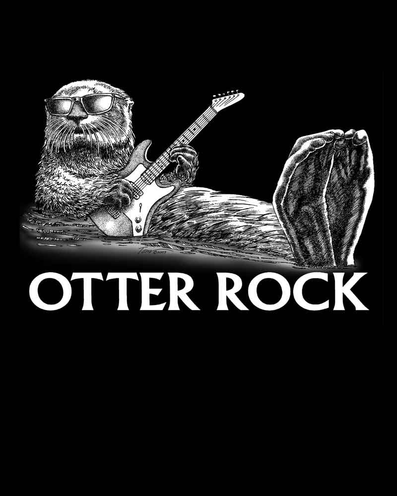 Otter Rock. Otter floating on his back, playing guitar