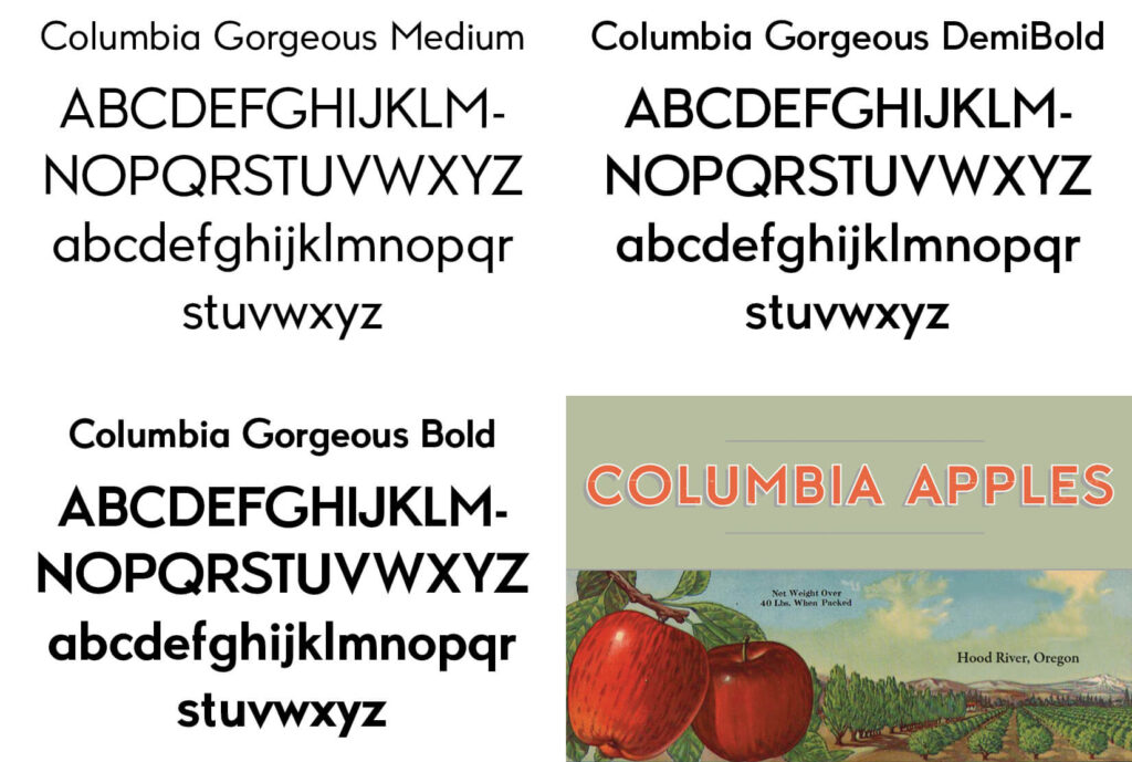 Examples of the font "Columbia Gorgeous"