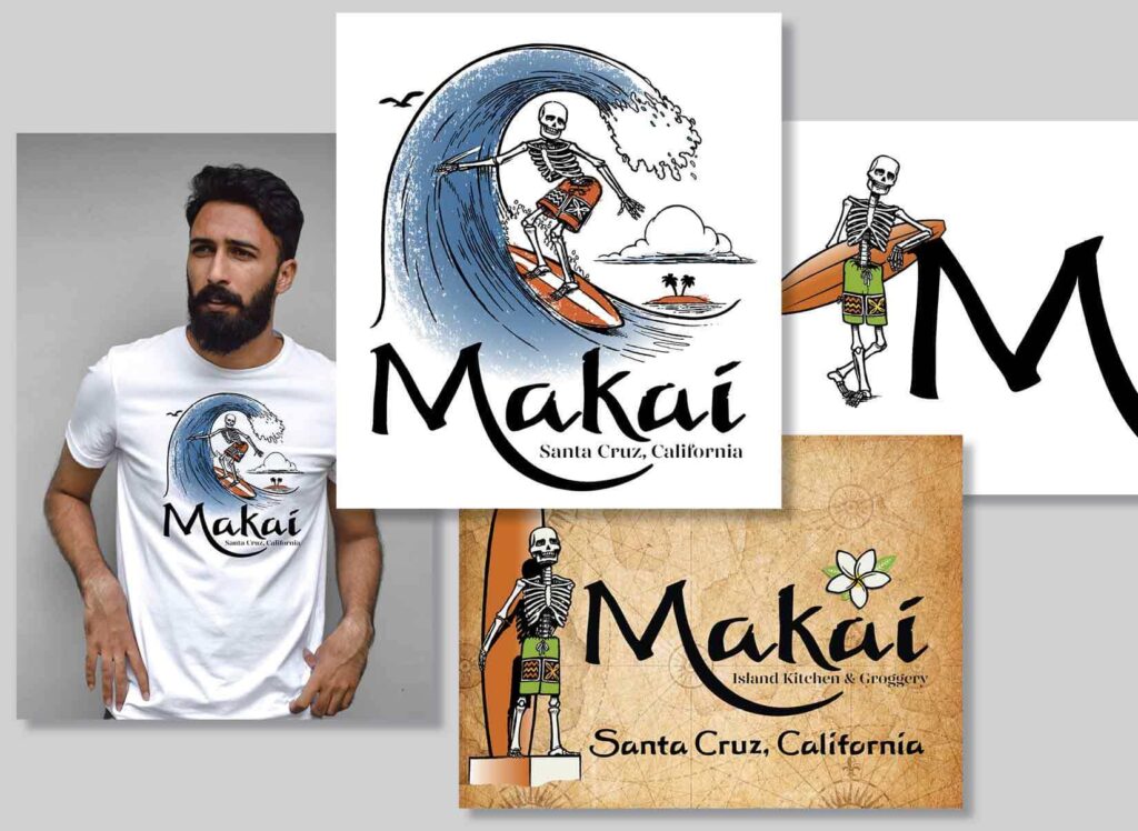 Character development illustrations of "Mr Makai" for Makai Restaurant and Groggery in Santa Cruz, CA