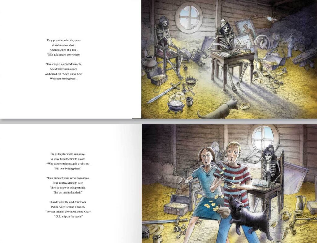 two illustrations from the Children's book, "The Ghost Ship"